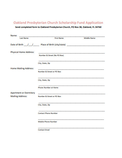 church scholarship fund application format