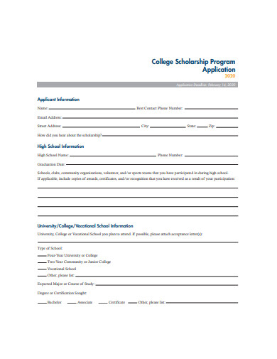 college scholarship program application