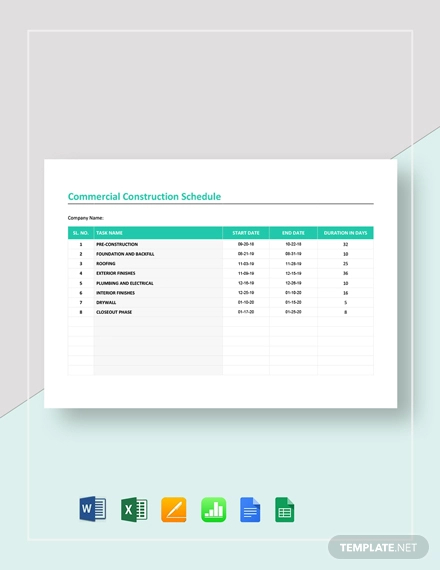 commercial construction schedule template
