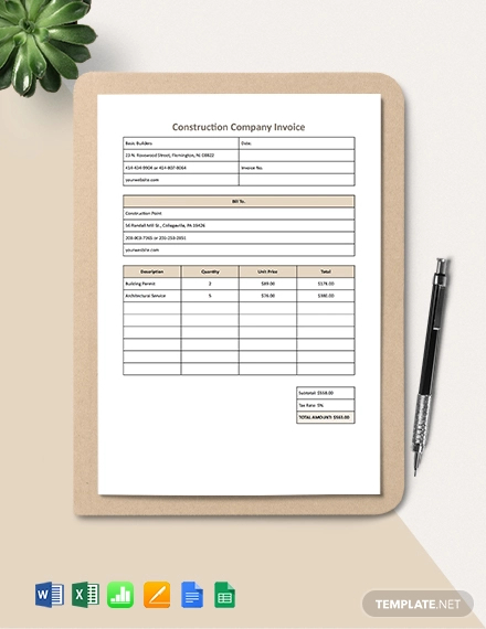 Construction Company Invoice Template