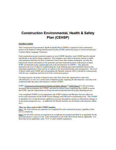 construction environmental health and safety plan