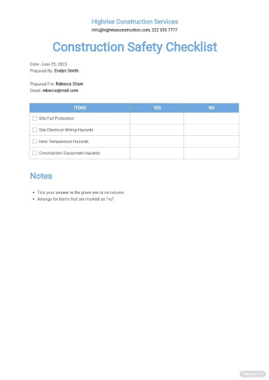 construction safety checklist template