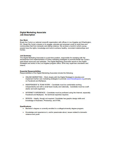 digital marketing associate job description