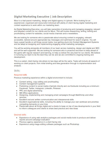 Marketing Executive Job Description Examples Format Pdf Examples