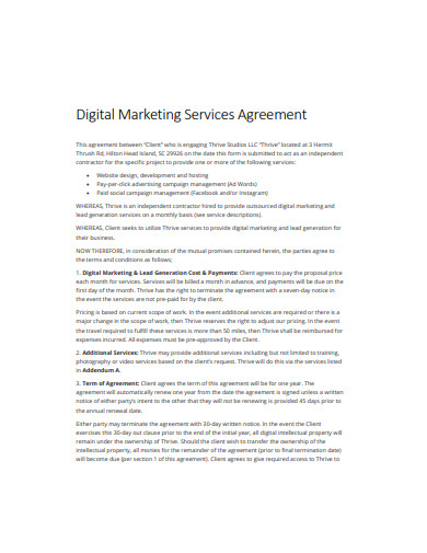 Digital Marketing Services Agreement 6 Examples Format Pdf