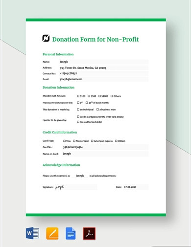 donation form template for non profit