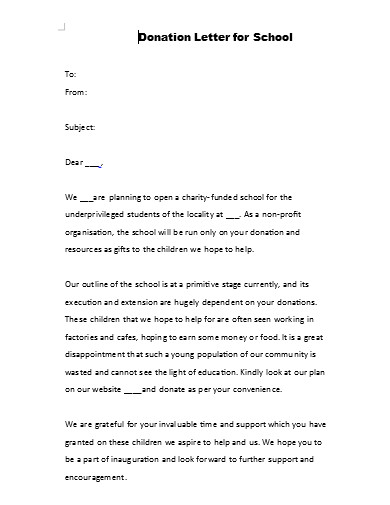 donation letter for school example
