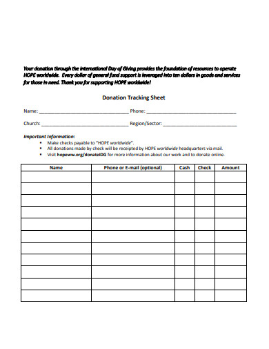 Donation Tracking Sheet