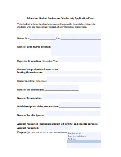 education student conference scholarship application form