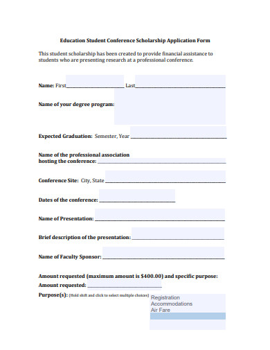 Student Scholarship Form - 6+ Examples, Format, Sample | Examples