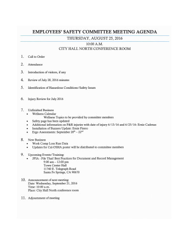 employee safety commitee meeting agenda