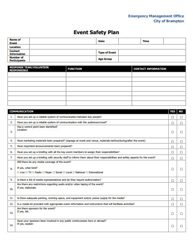event safety plan format