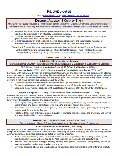 executive assistant c level resume