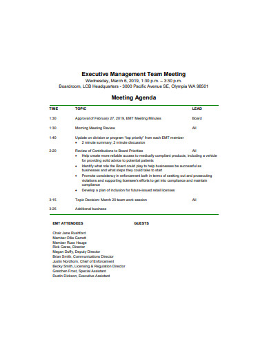 executive management team meeting agenda