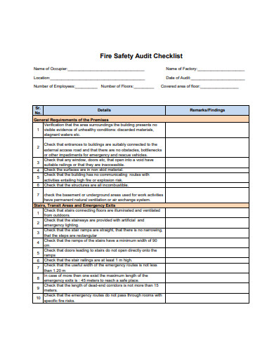 fire safety audit checklist example