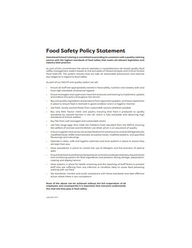 food safety policy statement