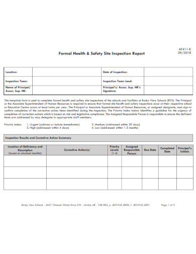 formal health safety site inspection report