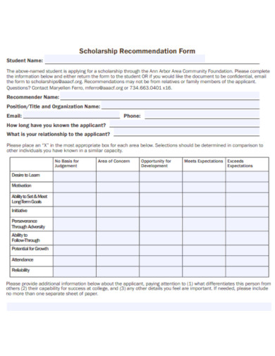 foundation scholarship recommendation forms