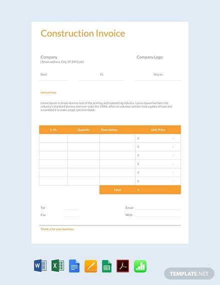 Free Construction Invoice Template