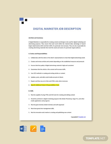 Free Digital Marketing Job Description Template