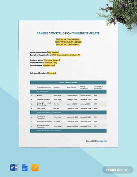 Free Sample Construction Timeline Template