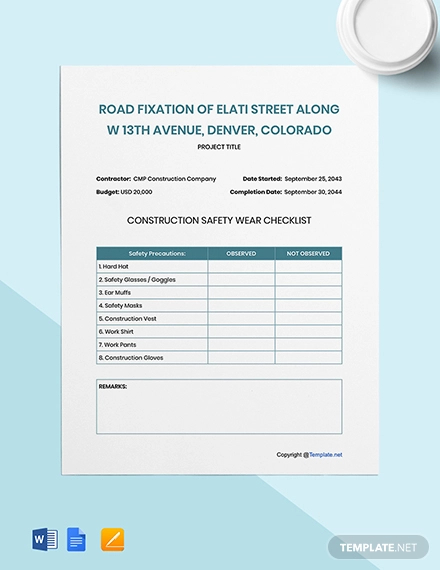 Free Simple Construction Checklist Template