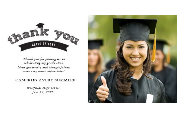 graduation black sketch grad thank you photo card