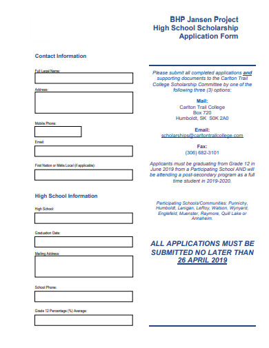 high school scholarship application form