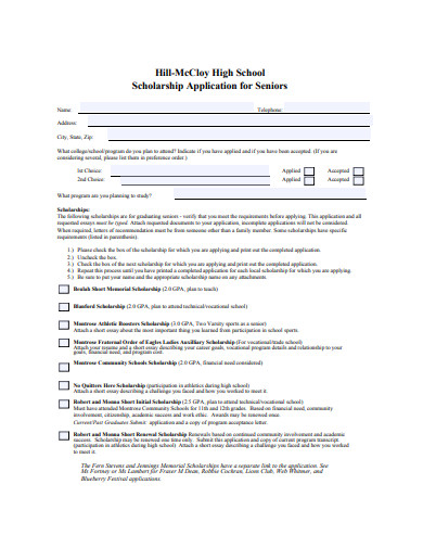 high school scholarship application for seniors