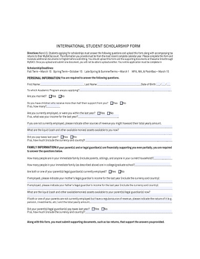 international student scholarship form