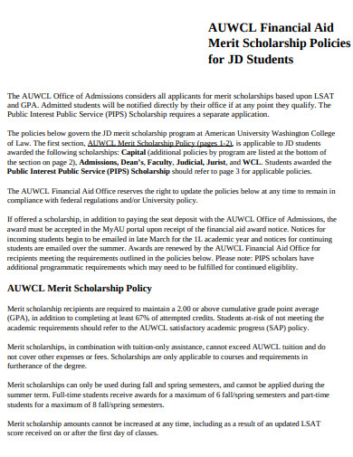 merit scholarship policy example