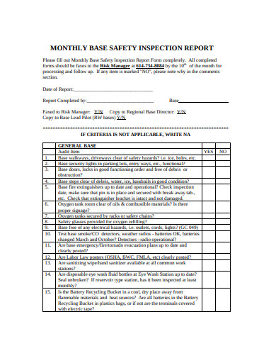 monthly base and safety inspection report