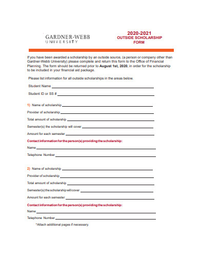 outside scholarship form example