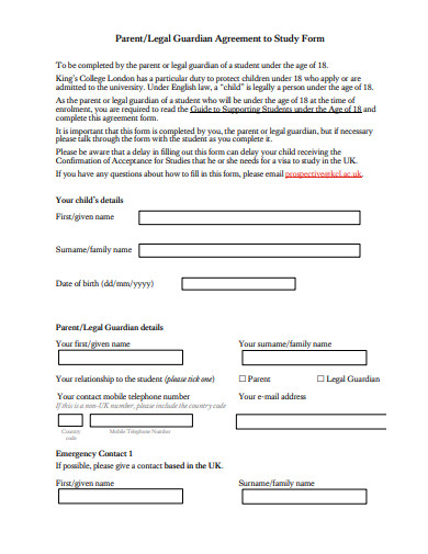 parent legal guardian agreement to study form