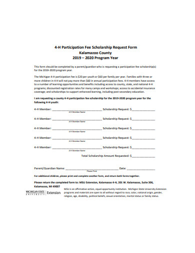 participation fee scholarship request form