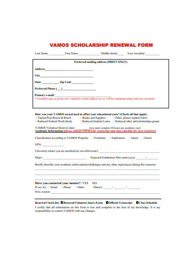 printable scholarship renewal form