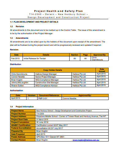 Project Health and Safety Plan