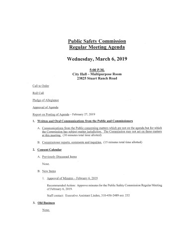 safety commission regular meeting agenda