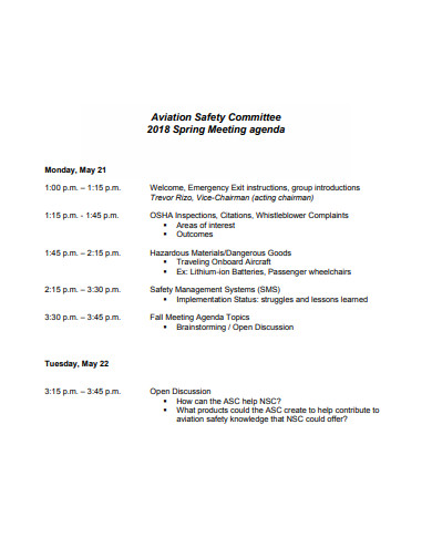 Safety Committee Meeting Agenda