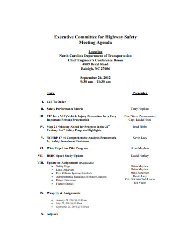 safety meeting agenda format