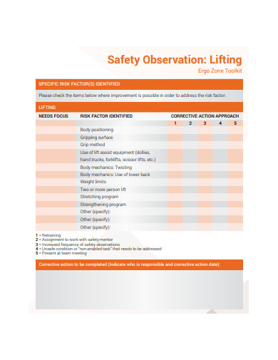 safety observation report sample