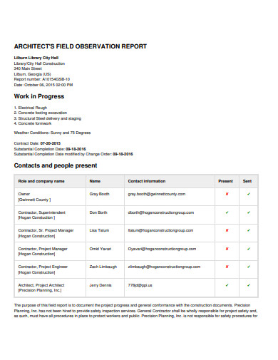 sample of observation report format