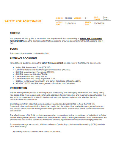 safety risk assessment example