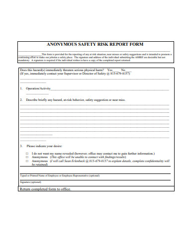 safety risk report form