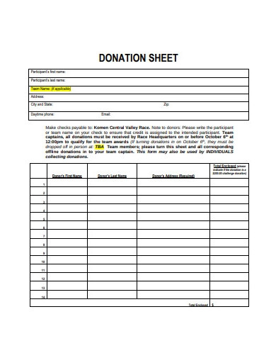 Donation Sheet - 10+ Examples, Format, Pdf | Examples