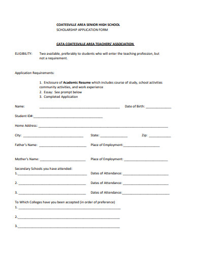sample high school scholarship application form
