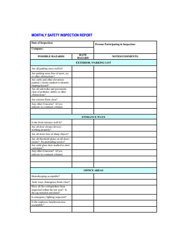 sample monthly safety inspection report templates