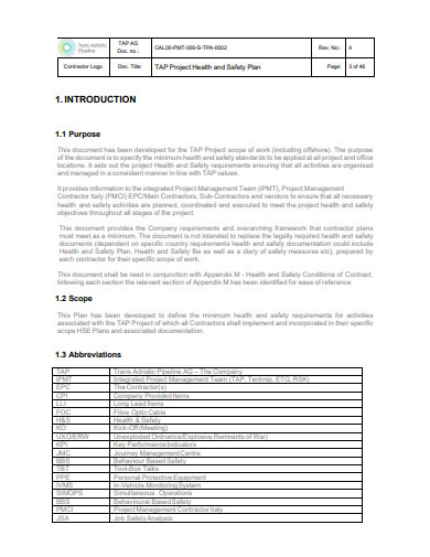 sample project health and safety plan