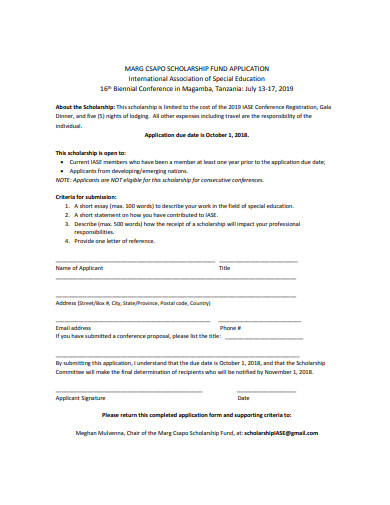 sample scholarship fund application format