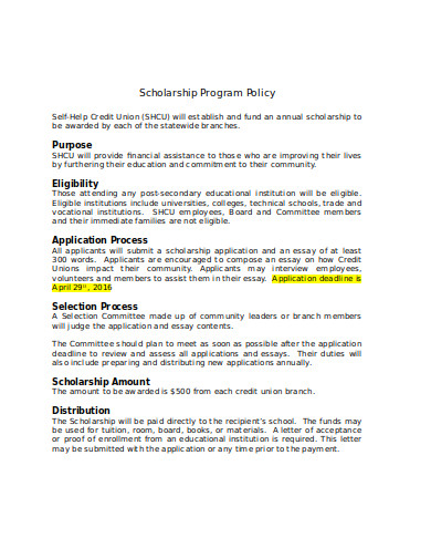 sample scholarship program policy example